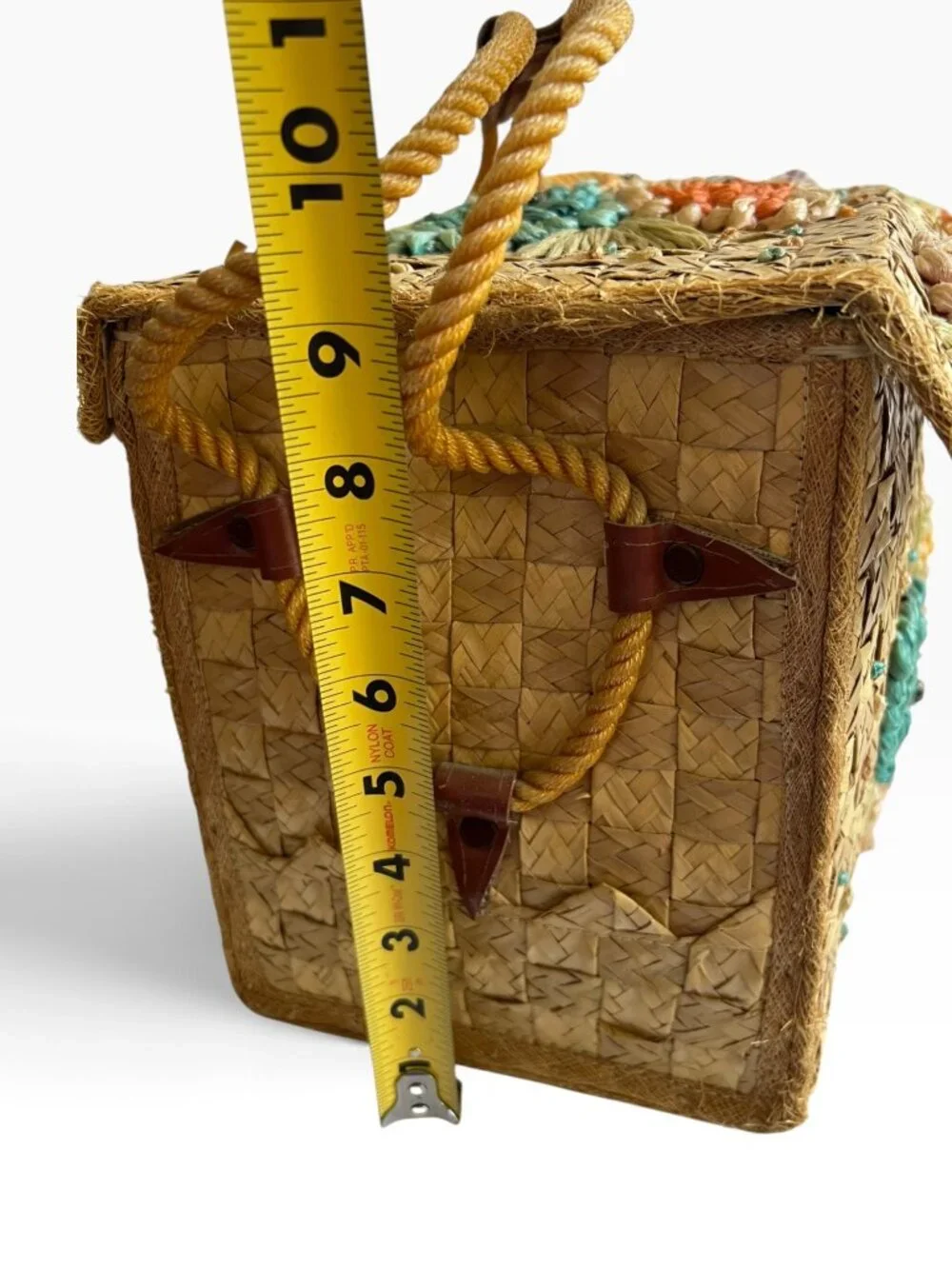 Vintage Woven Raffia Straw Floral Picnic Bag